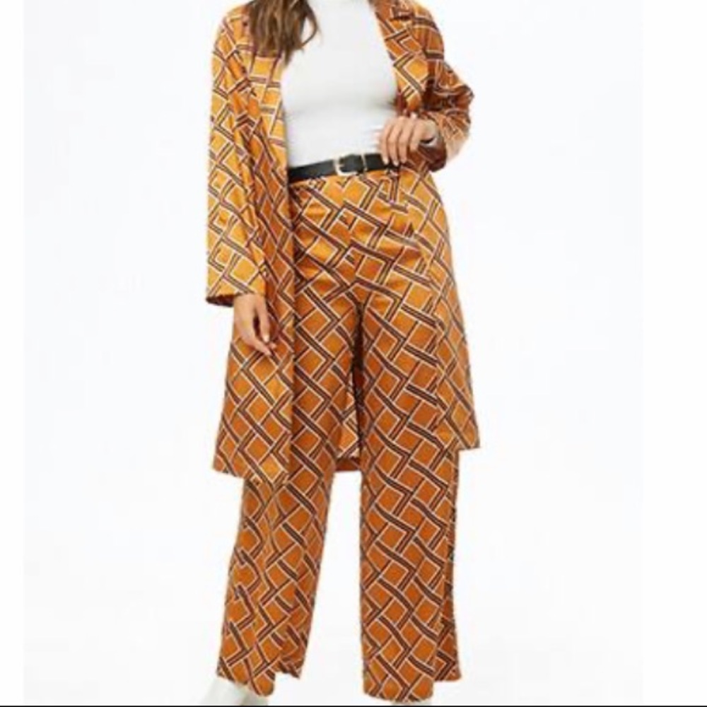 Geo print wide leg pant and duster